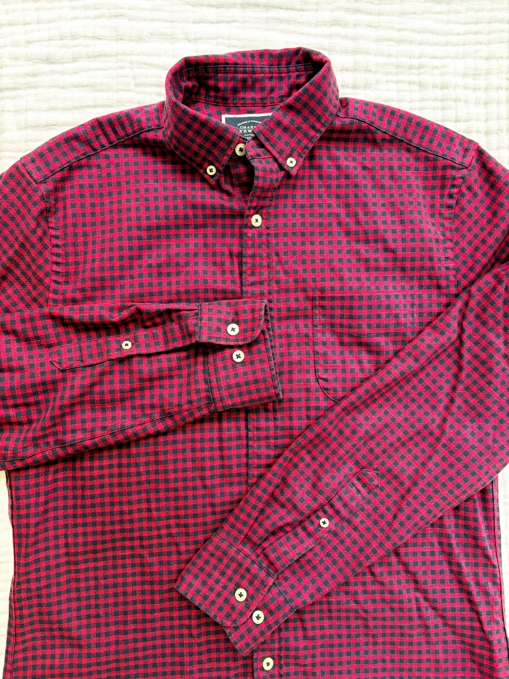 Charles Tyrwhitt Slim Fit Red Check Button Down Shirt Cotton M